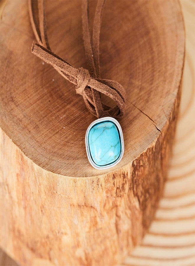POYAMUSE Turquoise Suede Choker Necklace - Western Cowgirl Jewelry for Women, Boho Layered Faux Leather Necklace for Women - Round - Image 2